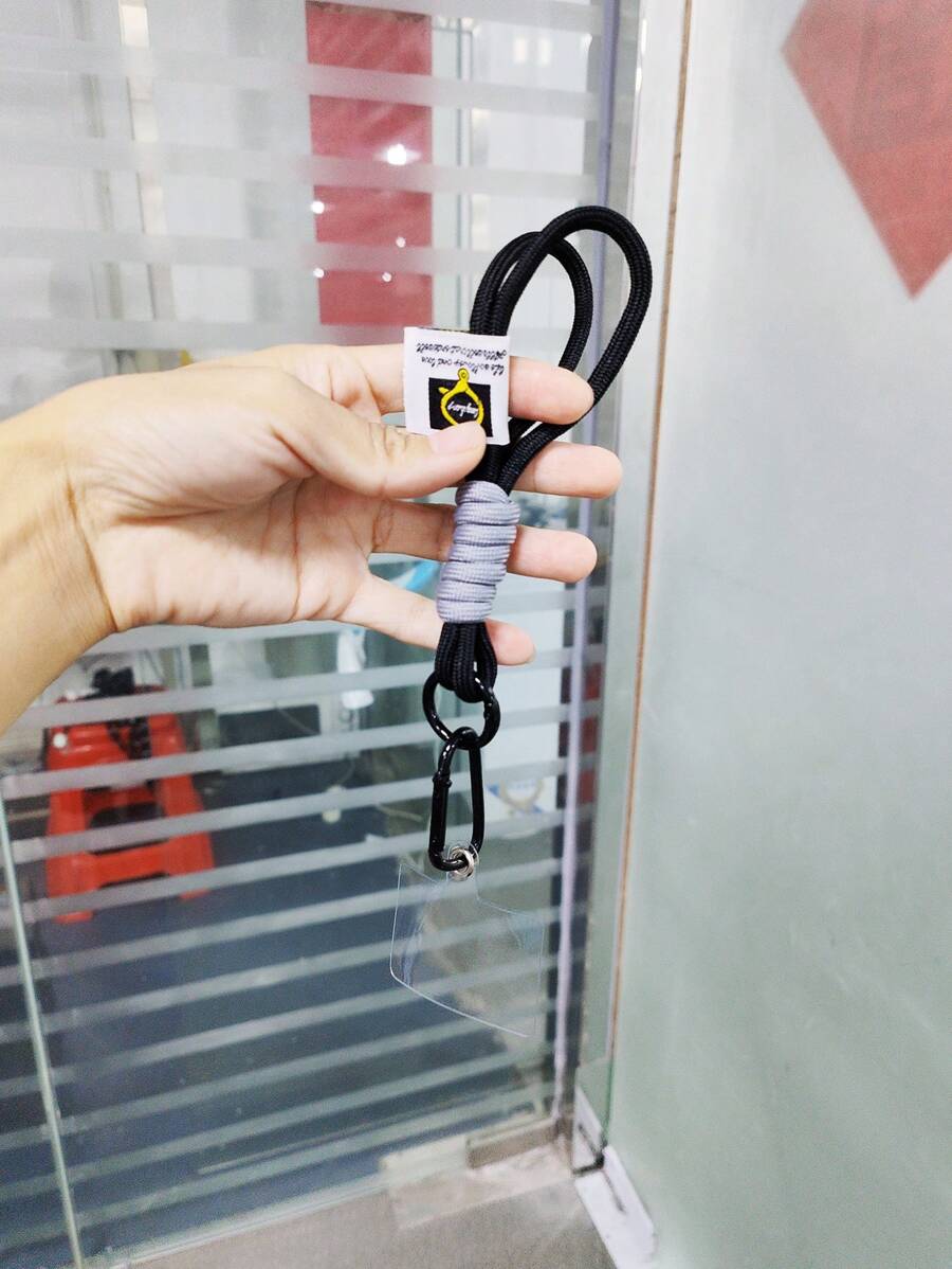 Llavero minimalista de cordón tejido con bloques de colores frescos y almohadilla, duradero para funda/cubierta de teléfono móvil, botella de agua, bolso, cartera, etc. (junta aleatoria) - Negro - Ver 1