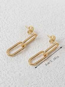 1對極簡不銹鋼連鎖耳環,女性日常裝飾 - 金色 - 查看 5