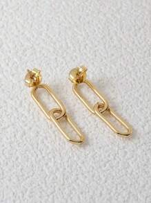 1對極簡不銹鋼連鎖耳環,女性日常裝飾 - 金色 - 查看 2