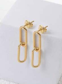 1對極簡不銹鋼連鎖耳環,女性日常裝飾 - 金色 - 查看 6