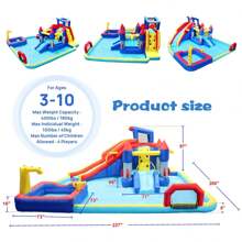 10 in1 Inflatable slide water park bouncing house garden with splash pool & water gun & basketball & climbing wall & dual pools & soccer - 彩色 - 查看 3