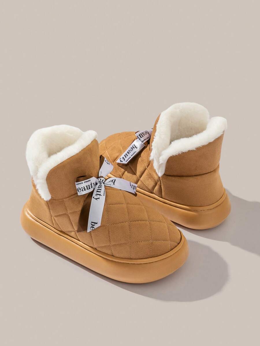 Của phụ nữ Bốt Tuyết Với Đơn giản Bowknot Đồ trang trí & Dày lên Đế Đối với Ngoài trời , Không trượt & Ấm áp Trong nhà Dép đi trong nhà Cho mùa đông - Màu Khaki - Xem 1