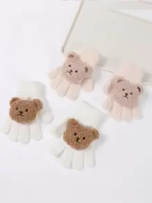 1入組冬季嬰兒男女全指毛絨手套,厚實保暖的五指手套,帶有3d熊頭