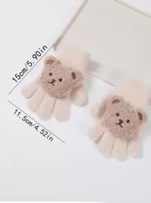1入組冬季嬰兒男女全指毛絨手套,厚實保暖的五指手套,帶有3d熊頭