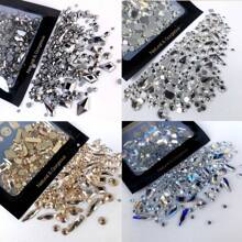 150 peças Strass Redondos Flatback Mais 20 peças Strass Grandes Flatback de Formato Irregular em Zircônia Cúbica Preta e Azul, Encantos de Unhas DIY, Pedras de Unhas, Suprimentos de Unhas