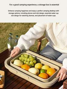 1入組野餐籃戶外防水手提籃,可折疊露營儲物籃,適用於野餐和戶外活動 - 卡其色 - 查看 7