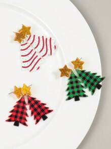 1set/3pairs Acrylic Colorful Grid & Line Print Star & Christmas Tree Design Pendant Earrings Suitable For Women's Festival Wear - Multicolor - View 5