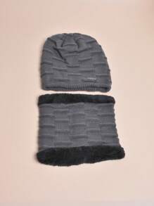 1 Set Of Men's Grey Cashmere Hat And Scarf, Thermal Knit Beanie And Neck Warmer Suitable For Winter Outdoor Activities - Grey - View 4