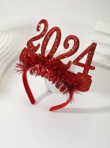 Party Style Red Glitter 2024 Gala Flower New Year Headband Halloween
