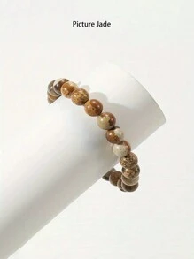 1 Pezzo / 20 Colori / Pietra Preziosa Naturale Rara Di Cristallo, Braccialetto Elastico In Corda Elastica Con Perle Rotonde, Regalo Di Compleanno Per Uomo E Donna Dello Stesso Stile - Multicolore - Visualizzare 16