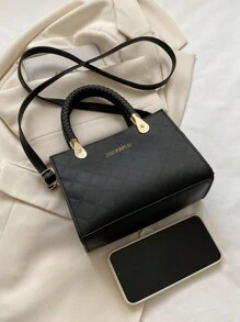 Bolso tote de moda con versátil con textura unicolor - Negro - Ver 4