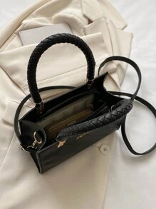 Bolso tote de moda con versátil con textura unicolor - Negro - Ver 5