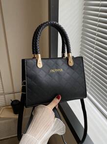 Bolso tote de moda con versátil con textura unicolor - Negro - Ver 1