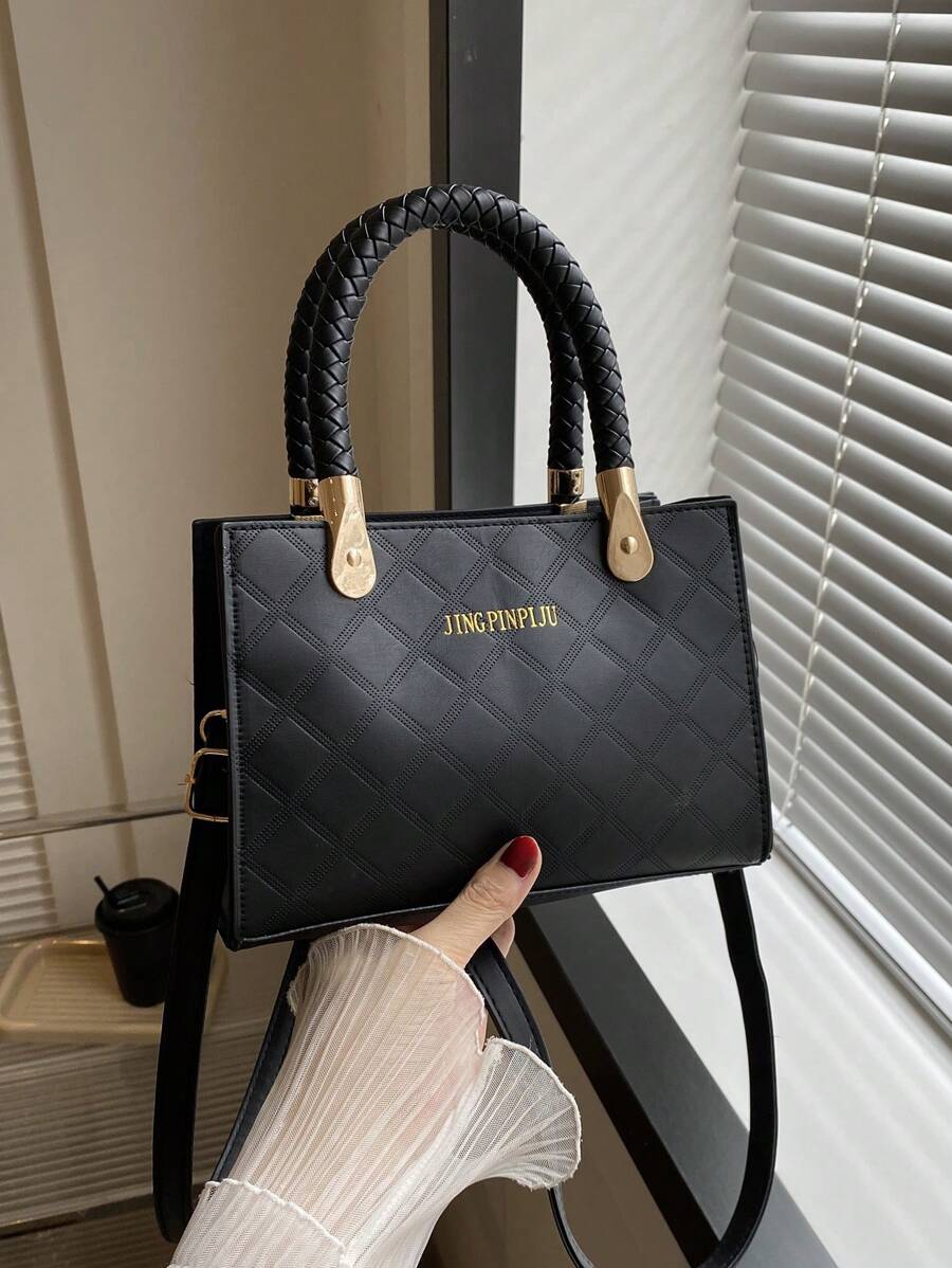 Bolso tote de moda con versátil con textura unicolor - Negro - Ver 1