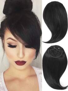 Synthetic Side Bangs Hair Extensions Clip In Side Bangs Fake Fringe Hairpiece High Temperature Black Blonde Wig - Black - View 1