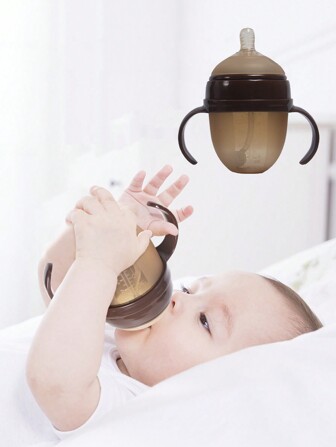 KUNT 1入組150ml嬰兒矽膠寬口瓶,帶吸管和手柄,適合飲用奶和水,適用於日常使用