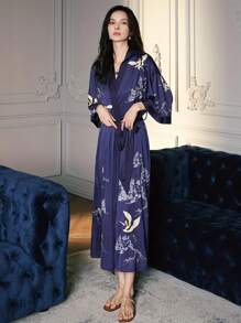 Áo choàng giản dị Nữ Thắt lưng Thú vật Thanh lịch - Màu xanh hải quân - Xem 4