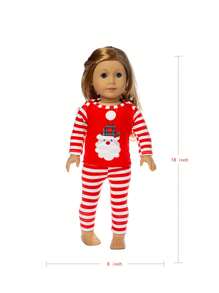 18英寸美式娃娃服裝套裝(不包括娃娃),條紋聖誕紅衣服+褲子+鞋子+襪子+鈴鐺+貼紙,適合43厘米娃娃 - 紅色 - 查看 2