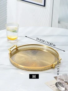 1 Ps Tray With Handle Design, Modern Double Handle Single Tray Suitable For Dining Table - Champagne - View 4