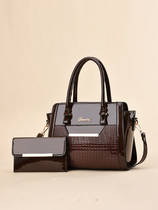 2 pieces/set stylish top handle shoulder bag, elegant large capacity shoulder bag, women's