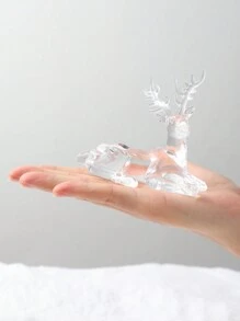 1 Pc Christmas Creative And Cute Transparent Simulation Prone Position Elk Handicraft Decorations,Suitable For Autumn Decoration And Christmas Holiday Home Decoration Cabinets And Bookshelves Display Cabinet And Dining Table Storage Rack,Christmas Present Best Gifts Birthday