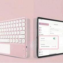 Roze 360° Draaiend Draadloze Afneembaar Touch Ronde Sleutel Toetsenborden Hoesjes Met Wit Computermuizen Voor iPad