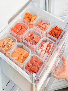 8 Packs Refrigerator Food Storage Containers , Produce Saver Stackable Container with Lids , Freezer Bins Stay Fresh Lettuce Salad Container for Fridge - Black - View 2