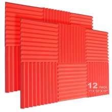 12入組隔音棉面板,1"X12"X12"工作室隔音坡跟鞋火抵抗的隔音填充聲學治療泡沫 - 紅色 - 查看 1