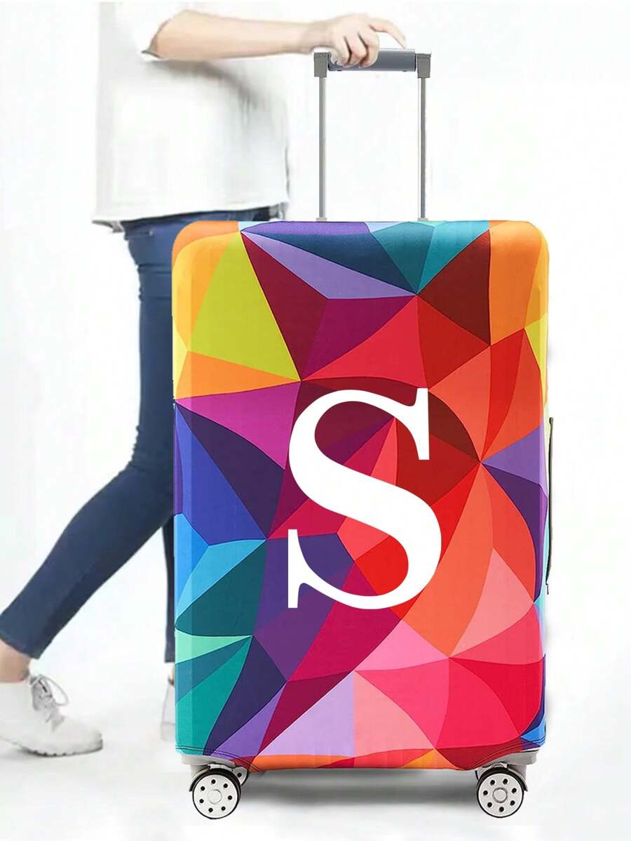 18-32英寸行李箱套彈性手提箱套,18至30英寸行李箱套,耀眼的幾何圖案名字首字母s字母圖案防刮保護器套,行李箱套,保護套,防塵套,手推車箱行李防塵套旅行配件 - 彩色 - 查看 1