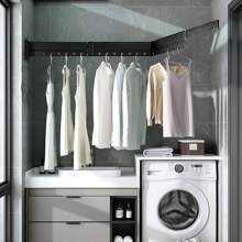 Foldable Invisible Clothes Drying Rack, Outdoor Balcony/window/wall Mounted Laundry Hanger, Household Clothes Dryer Rod, Black - Black - View 2