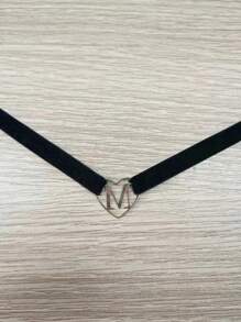 1 件时尚简约黑色天鹅绒圆形吊坠项链，带蝴蝶、字母和心形细节，适合女士，情人节、妈妈、母亲、母亲节、礼物