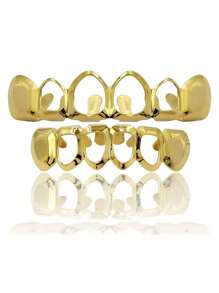 1入組街頭嘻哈風格男女通用18k金牙套,萬聖節cosplay饒舌歌手牙齒首飾裝飾 - 金色 - 查看 1