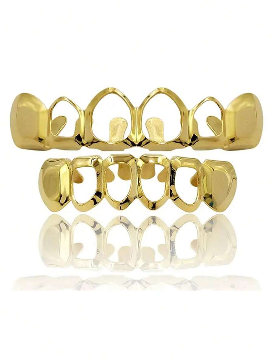 1入組街頭嘻哈風格男女通用18k金牙套,萬聖節cosplay饒舌歌手牙齒首飾裝飾 - 金色 - 查看 1