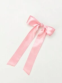 1pc Solid Color Satin Bowknot Hair Clip For Women, Suitable For Daily & Commuting Wear - Pink - View 2