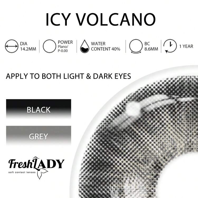 FRESH LADY Lentes De Contacto De Colores Freshlady Icy Volcano Desechables Para 1 Año Lentes de contacto - Gris - Añade 5