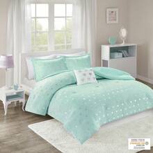 Rosalie Ultra-Soft Microlight Plush 3/4 Pieces Bedding Comforter Set With Metallic Heart Print,Brushed Reverse,Overfilled Down Alternative,And Hypoallergenic Fill,All-Season Home Textile For Twin-Twin XL-Full-Queen Size Fits Youth Bedroom Decor,New Year Holiday Gifts - Mint Blue - View 8