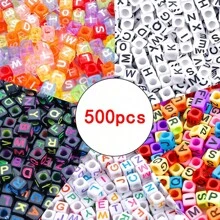 500 顆 5 色字母珠字母珠壓克力彩色立方體 Kandi 珠用於人造珠寶製作 DIY 項鍊手鍊 6 毫米 - 彩色 - 查看 4
