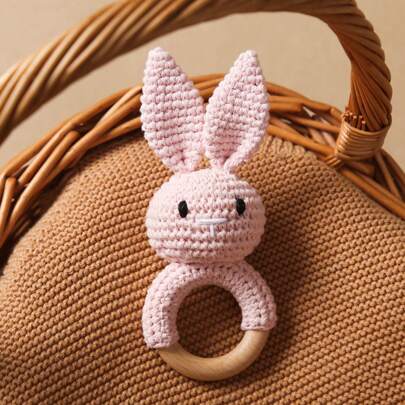 1 st handgjorda virkade kaninöra tandringar i trä, present för barnbitring