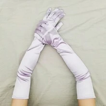 1雙淡紫色彈性緞面觸控螢幕相容肘長手套適合婚禮、舞會、派對和舞台表演 - 淡紫色 - 查看 2