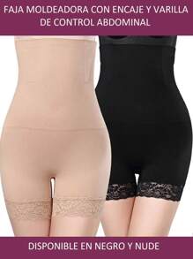 Faja Corsé Moldeadora de abdomen con compresión, cintura alta y pantaloncillo con encaje invisible (FAJA COLOMBIANA) XL/XXL  OUTFIT COQUETTE, AESTHETIC - Negro - Ver 1