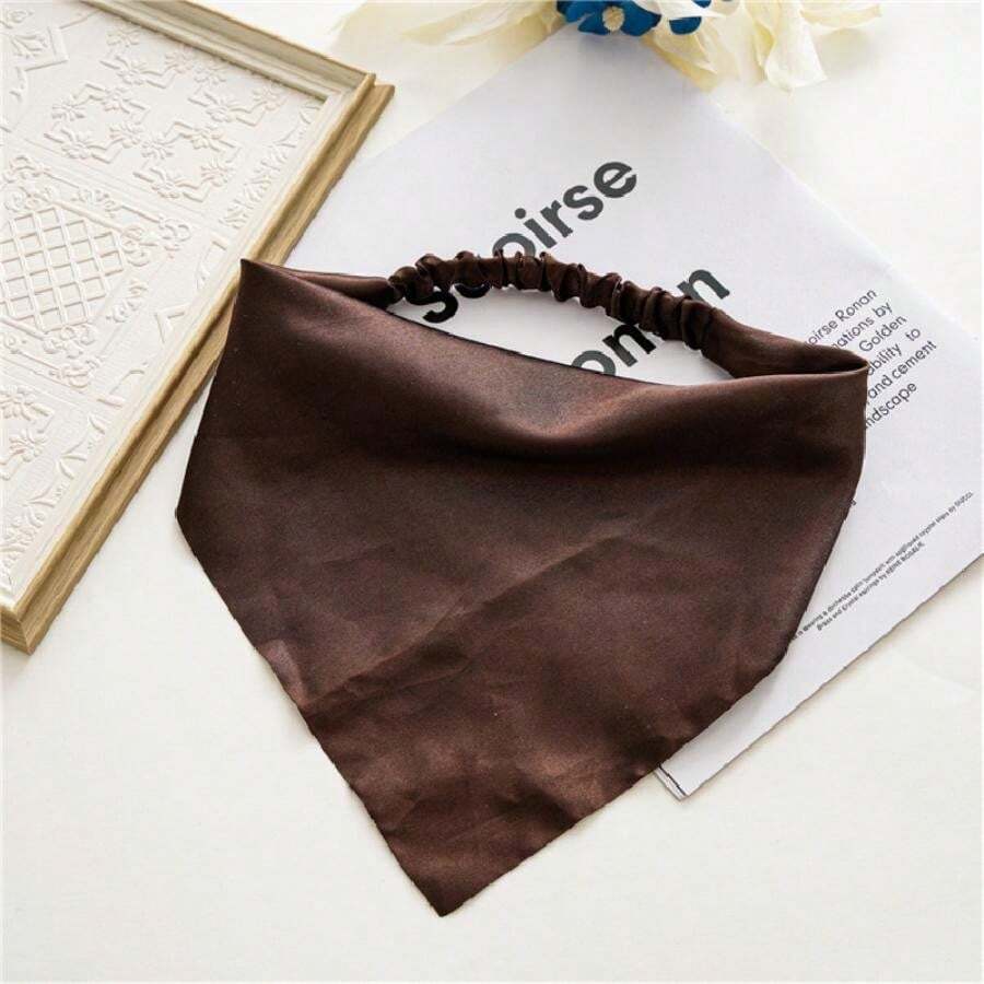 1pc Simple Solid Color Dacron Fabric Headband For Women, Triangle Bandage Design In European And American Style - Brown - View 1