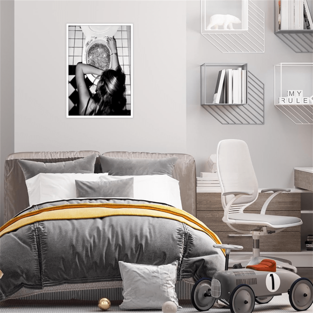 Frameless Funny Bathroom Wall Art Black and White posters Bar Disco