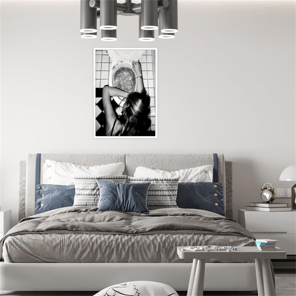 Frameless Funny Bathroom Wall Art Black and White posters Bar Disco