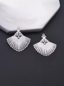 أقراط فضة عتيقة من النحاس الفاخر المفرغة والذهبية الخفيفة مع شكل مروحة وتعليقات الحمام والورق الفضي 10قطع