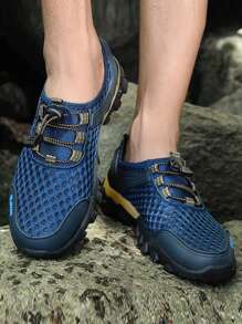 Clohoo男式戶外休閒運動鞋,搭配網面鞋面、橡膠厚底、手工製作、抗冷黏,適合夏季使用 - 藍色 - 查看 3