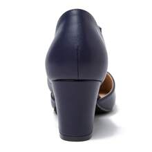 Women's Closed Round Toe Low Block Heels Pumps Crossed Strap D'Orsay Dress Wedding Bridal Party Office Shoes - 藏蓝色 - 查看 6