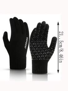 1 双冬季针织触屏保暖防风手套，男女皆宜，黑色手套，冬季暖手器 - 黑色 - 查看 3