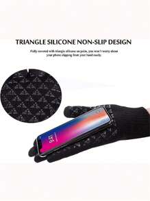 1 双冬季针织触屏保暖防风手套，男女皆宜，黑色手套，冬季暖手器 - 黑色 - 查看 4