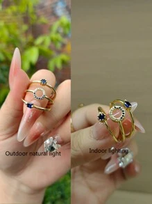 3pcs/set Rhinestone Decor Ring - Yellow Gold - View 8