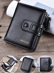 男款短款pu皮夾層,拉鍊式多層錢包,大容量多卡位持有人,鈔票夾 - 黑色 - 查看 1